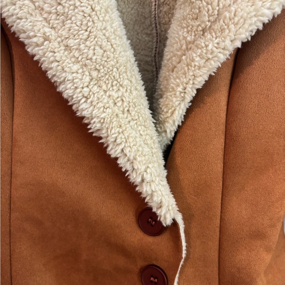 Women's Faux-Shearling Trimmed Coat in Camel - Picture 2 of 4
